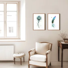 Image of a feather watercolor painting by Shayna Larsen, originals & prints available