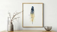 Image of a feather watercolor painting by Shayna Larsen, originals & prints available
