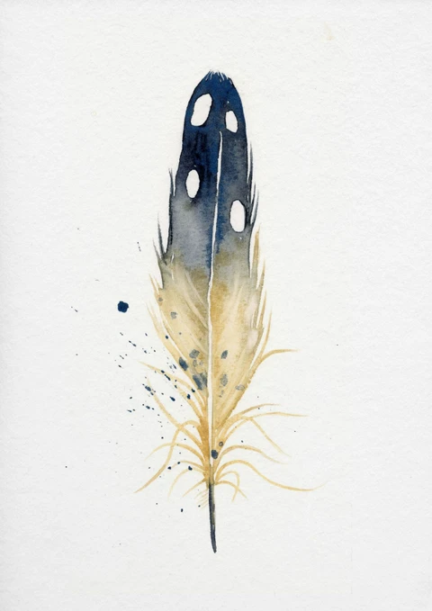 Image of a feather watercolor painting by Shayna Larsen, originals & prints available