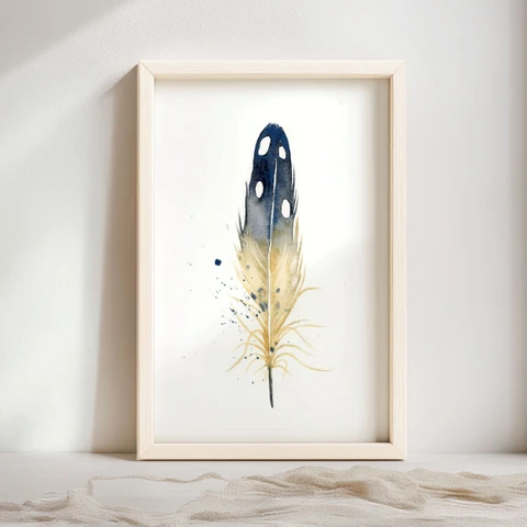 Image of a feather watercolor painting by Shayna Larsen, originals & prints available