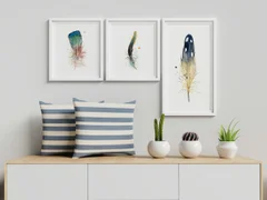 Image of a feather watercolor painting by Shayna Larsen, originals & prints available
