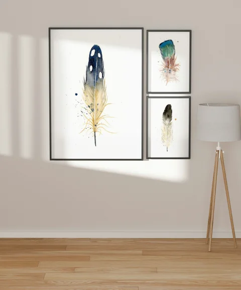 Image of a feather watercolor painting by Shayna Larsen, originals & prints available