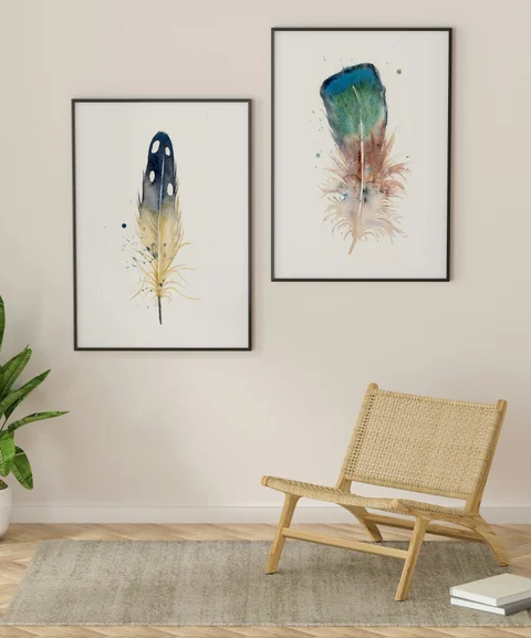 Image of a feather watercolor painting by Shayna Larsen, originals & prints available