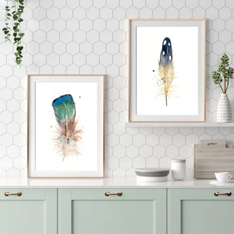 Image of a feather watercolor painting by Shayna Larsen, originals & prints available