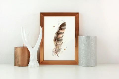 Image of a feather watercolor painting by Shayna Larsen, originals & prints available