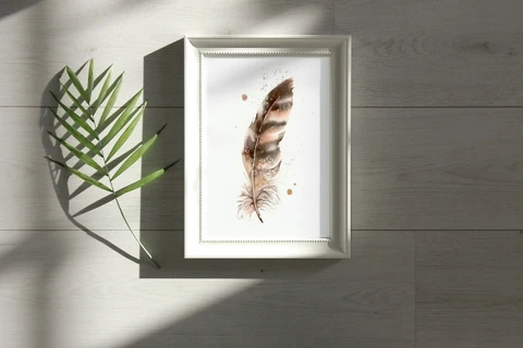 Image of a feather watercolor painting by Shayna Larsen, originals & prints available