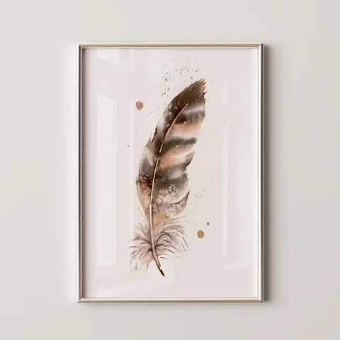 Image of a feather watercolor painting by Shayna Larsen, originals & prints available