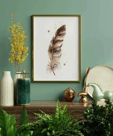 Image of a feather watercolor painting by Shayna Larsen, originals & prints available