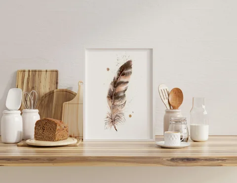 Image of a feather watercolor painting by Shayna Larsen, originals & prints available