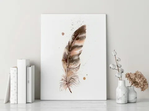 Image of a feather watercolor painting by Shayna Larsen, originals & prints available