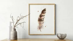 Image of a feather watercolor painting by Shayna Larsen, originals & prints available