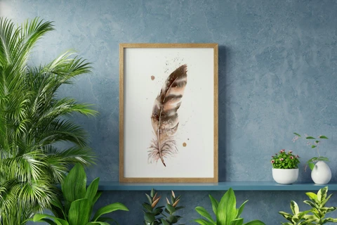 Image of a feather watercolor painting by Shayna Larsen, originals & prints available