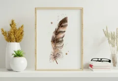 Image of a feather watercolor painting by Shayna Larsen, originals & prints available
