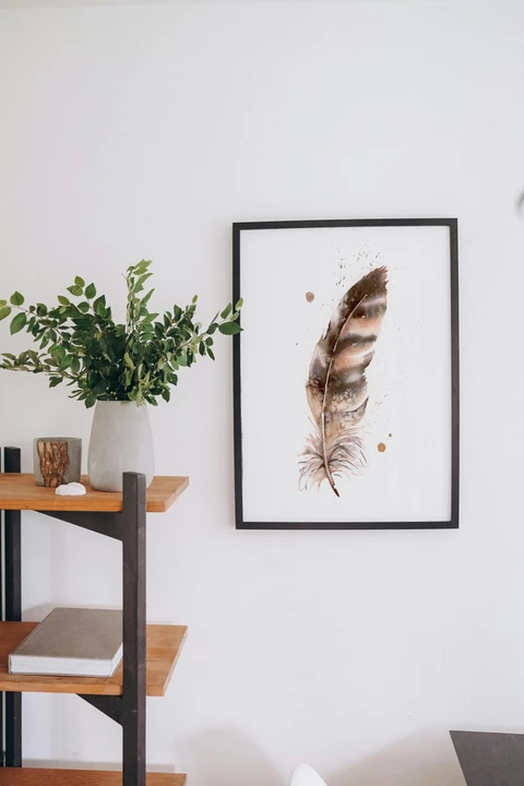 Image of a feather watercolor painting by Shayna Larsen, originals & prints available