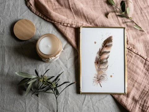 Image of a feather watercolor painting by Shayna Larsen, originals & prints available