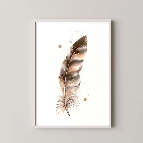 Image of a feather watercolor painting by Shayna Larsen, originals & prints available