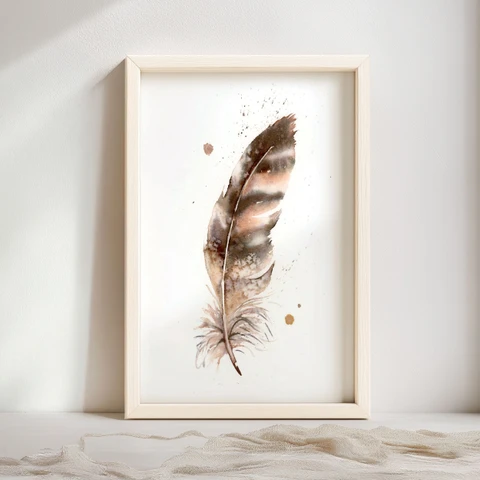 Image of a feather watercolor painting by Shayna Larsen, originals & prints available