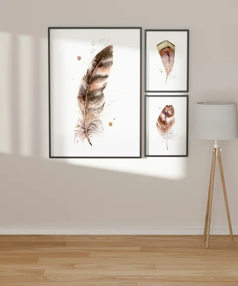 Image of a feather watercolor painting by Shayna Larsen, originals & prints available