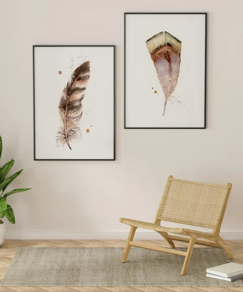Image of a feather watercolor painting by Shayna Larsen, originals & prints available