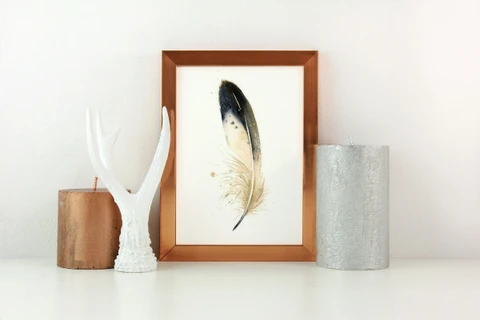 Image of a feather watercolor painting by Shayna Larsen, originals & prints available