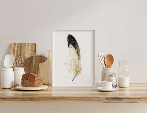 Image of a feather watercolor painting by Shayna Larsen, originals & prints available