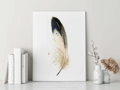 Image of a feather watercolor painting by Shayna Larsen, originals & prints available