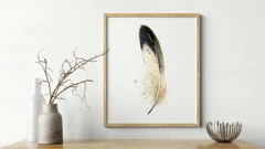 Image of a feather watercolor painting by Shayna Larsen, originals & prints available