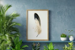 Image of a feather watercolor painting by Shayna Larsen, originals & prints available