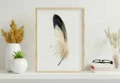 Image of a feather watercolor painting by Shayna Larsen, originals & prints available