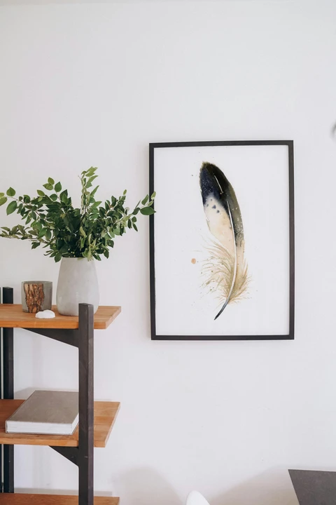 Image of a feather watercolor painting by Shayna Larsen, originals & prints available