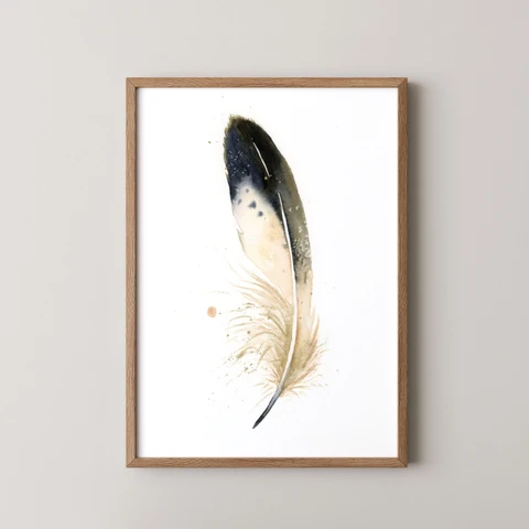 Image of a feather watercolor painting by Shayna Larsen, originals & prints available