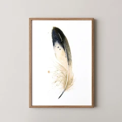 Image of a feather watercolor painting by Shayna Larsen, originals & prints available