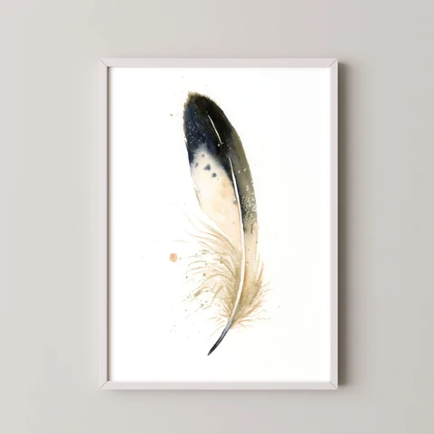 Image of a feather watercolor painting by Shayna Larsen, originals & prints available