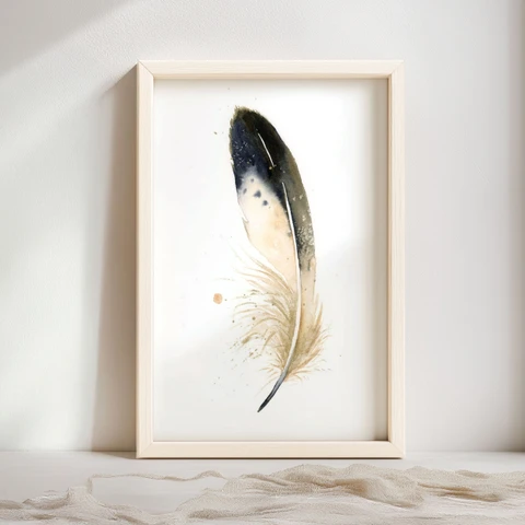 Image of a feather watercolor painting by Shayna Larsen, originals & prints available