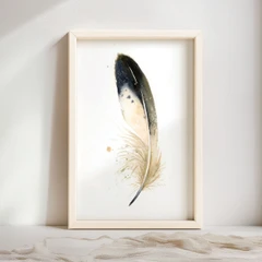 Image of a feather watercolor painting by Shayna Larsen, originals & prints available