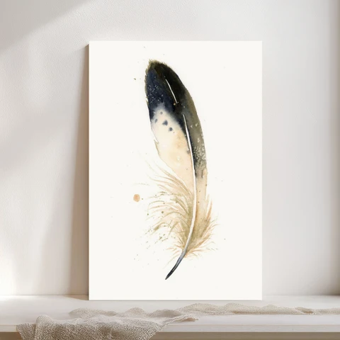 Image of a feather watercolor painting by Shayna Larsen, originals & prints available