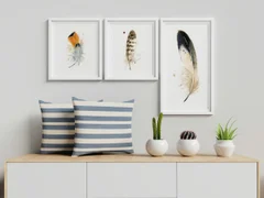 Image of a feather watercolor painting by Shayna Larsen, originals & prints available