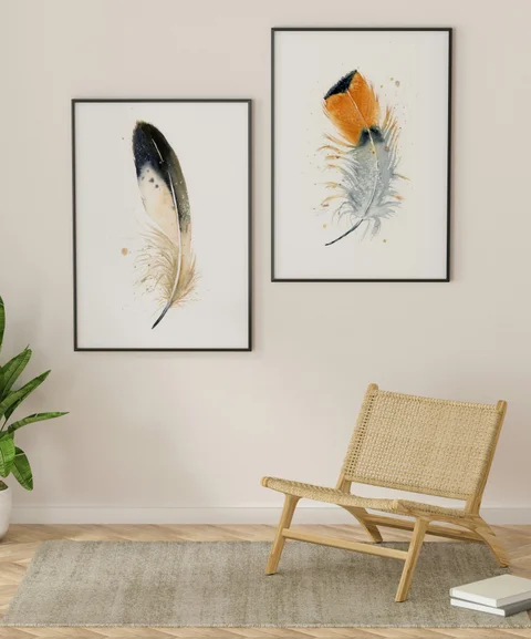Image of a feather watercolor painting by Shayna Larsen, originals & prints available