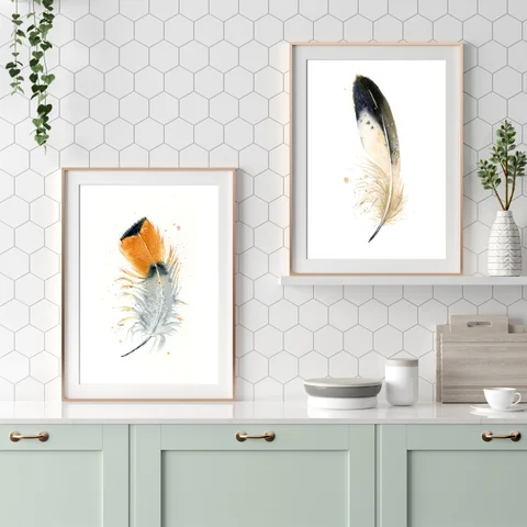 Image of a feather watercolor painting by Shayna Larsen, originals & prints available