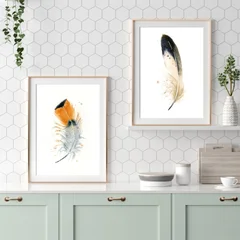 Image of a feather watercolor painting by Shayna Larsen, originals & prints available
