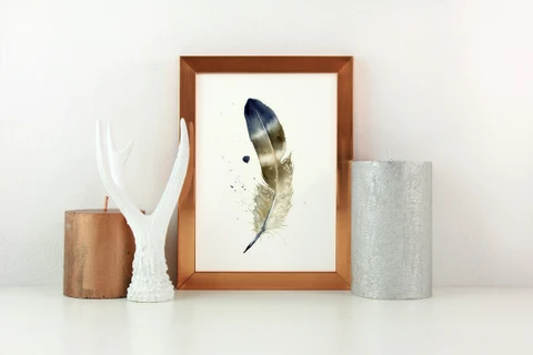 Image of a feather watercolor painting by Shayna Larsen, originals & prints available