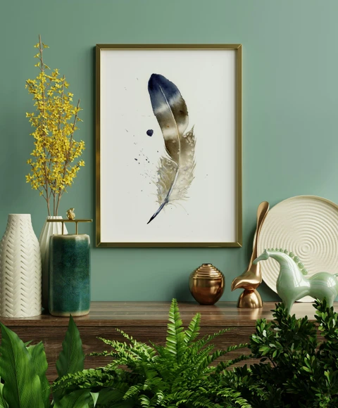 Image of a feather watercolor painting by Shayna Larsen, originals & prints available