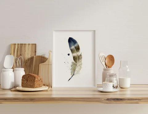 Image of a feather watercolor painting by Shayna Larsen, originals & prints available