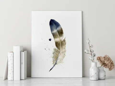 Image of a feather watercolor painting by Shayna Larsen, originals & prints available