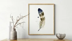 Image of a feather watercolor painting by Shayna Larsen, originals & prints available