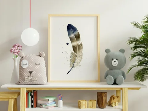 Image of a feather watercolor painting by Shayna Larsen, originals & prints available