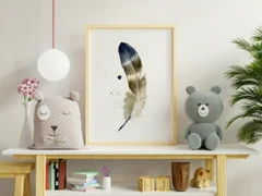 Image of a feather watercolor painting by Shayna Larsen, originals & prints available