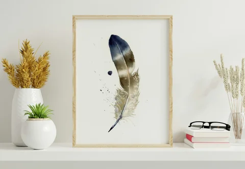Image of a feather watercolor painting by Shayna Larsen, originals & prints available