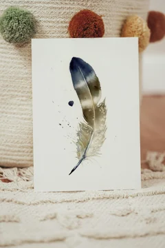 Image of a feather watercolor painting by Shayna Larsen, originals & prints available
