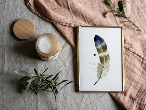 Image of a feather watercolor painting by Shayna Larsen, originals & prints available